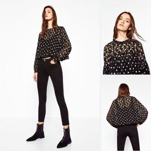 Zara Polka Dot Lace Semi Sheer Blouse Size XS